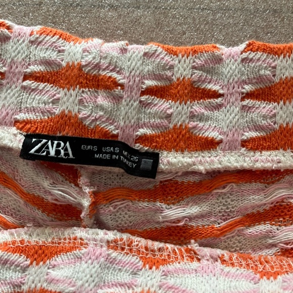 ❤️2/$50❤️[S] Zara Jaquered White Orange Pink Crochet Textured Wide Leg Pant - Picture 7 of 13